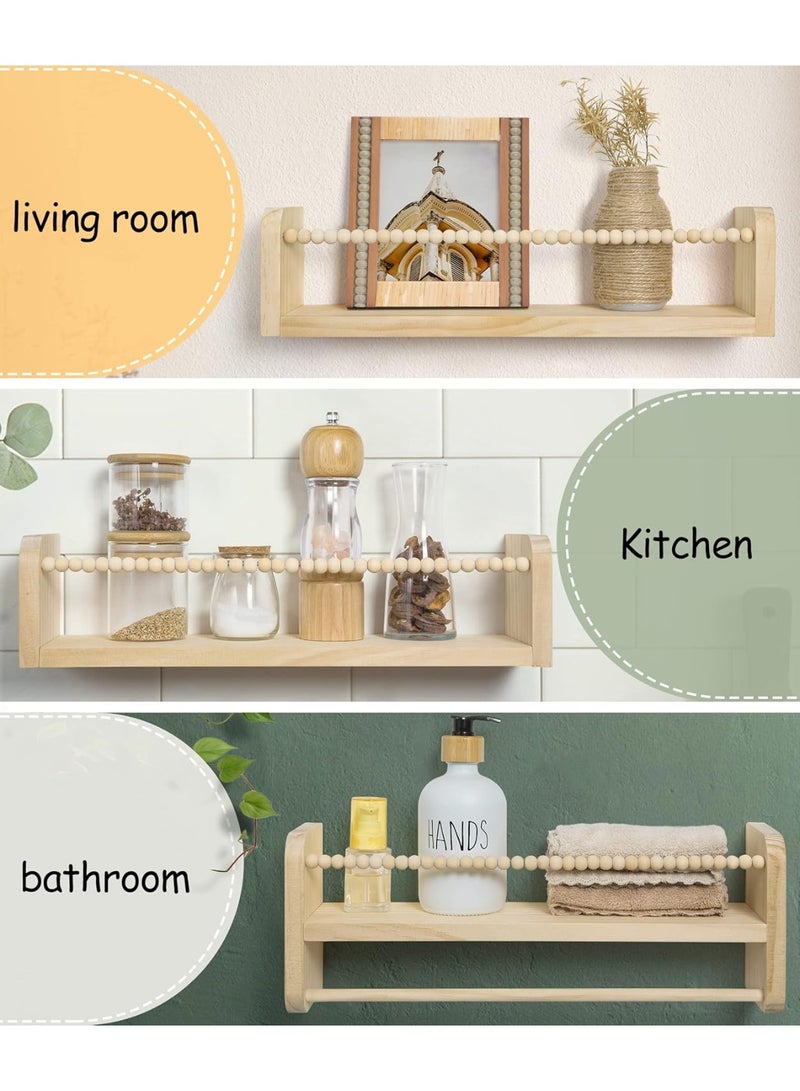 Nursery Shelves Floating Book Shelf for Wall, Kids Shelves for Bedroom Baby Bookshelf Decor, Solid Wood Small Shelving Organizer With Wooden Bead Design 40cm Set of 3 - Image 2